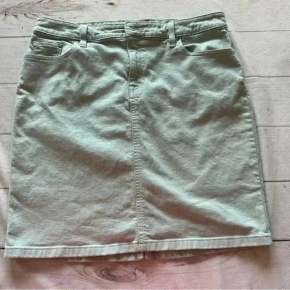 L.L.BEAN Womens Favorite Fit Denim Straight Pencil Jean Skirt 12R, Back Slit